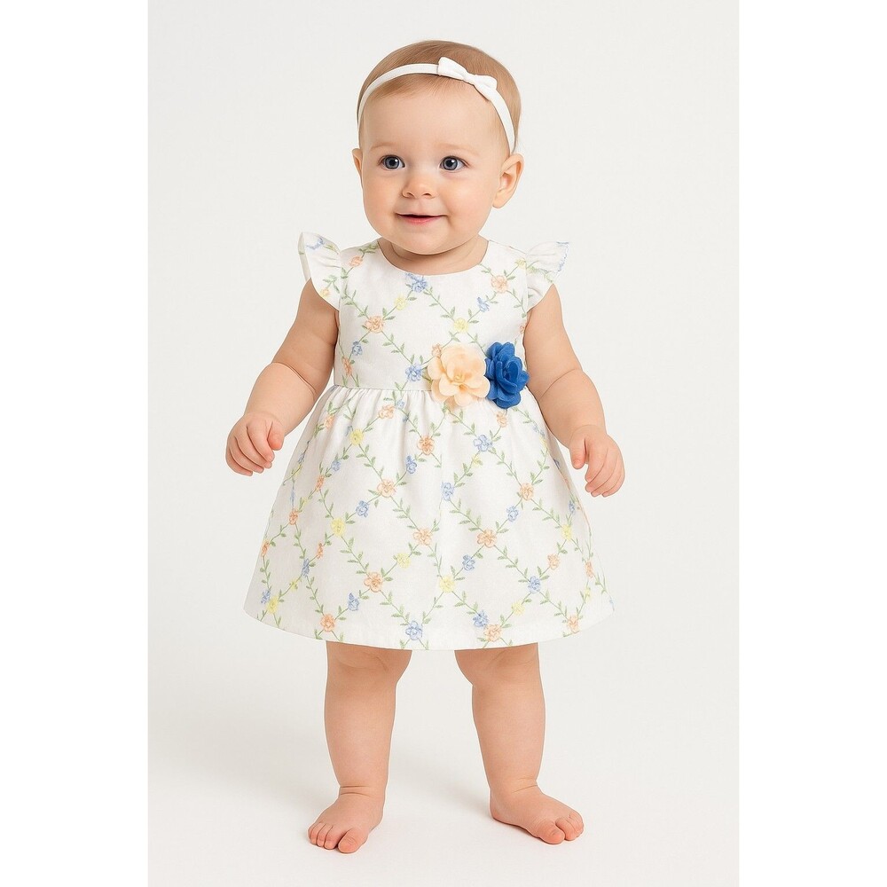 Rare Editions Baby Girl Floral Embroidered Party Dress 12M
